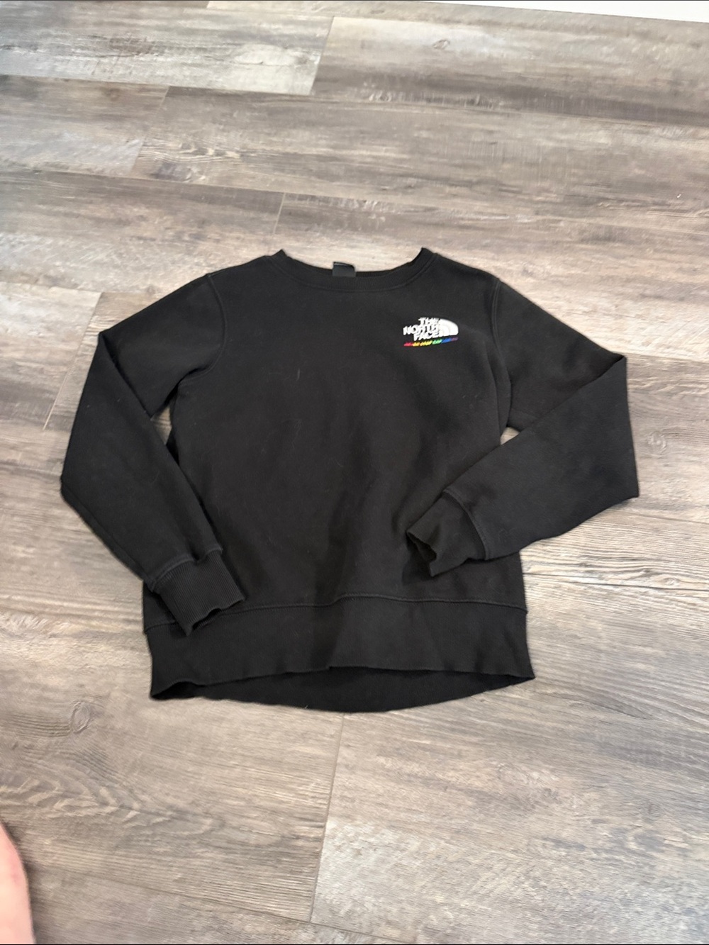 The North Face Black Crew Sweatshirt with Rainbow Logo